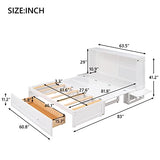 Queen Size Mobile Murphy Bed with Storage Drawers and Small Shelves for Guest Room Home Office, Multi-Functional Platform Bed for Kids, Teens, Easy Assembly (White) BEDGJH