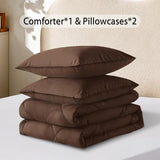 SUVAMJAM 3-Piece Queen Comforter Set,All-Season,Soft & Hypoallergenic &Breathable Bedding,Polyester Quilted,Down Alternative(Comforter*1 & Pillowcases*2),Chocolate SUVAMJAM