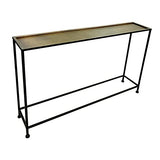The Urban Port Aurelia 48-Inch Console Sofa Table, Artisanal Hammered Antique Bronze Tray Top, Industrial Black Iron Frame The Urban Port