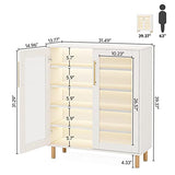 Tribesigns Shoe Cabinet with Acrylic Doors and LED Light, 24 Pairs Entryway Shoe Organizer Storage Rack with 5-Tier Adjustable Shelves for Narrow Closet, Hallway, Living Room (White & Gold) Tribesigns