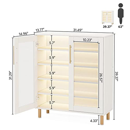 Tribesigns Shoe Cabinet with Acrylic Doors and LED Light, 24 Pairs Entryway Shoe Organizer Storage Rack with 5-Tier Adjustable Shelves for Narrow Closet, Hallway, Living Room (White & Gold) - WoodArtSupply