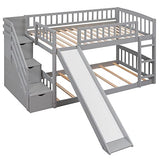 RuiSiSi Twin Bunk Bed with Slide and Stairs, Wood Low Bunk Bed Frame with Storage Stairs & Safety Guard Rails, Space-Saving Floor Bunk Beds for Kids Boys Girls, Grey RuiSiSi