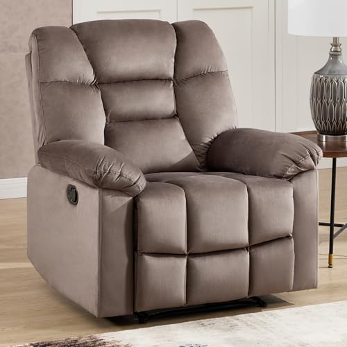 CANMOV Manual Recliner Single Sofa, Wall-Hugger Reclining Couch, Upholstered Sofa Chair with Armrests, Fabric Reclining Couch with Soft Cushion for Living Room (Brown, 36" W)