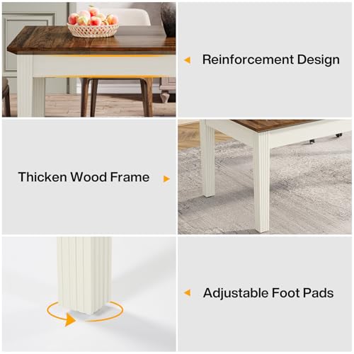 Tribesigns Dining Table for 4-6 People, 62-Inch Rectangular Kitchen Table with Solid Wood Legs, Modern Farmhouse Dinner Table for Dining Room, Kitchen, Living Room, Rustic Brown & Cream White Tribesigns