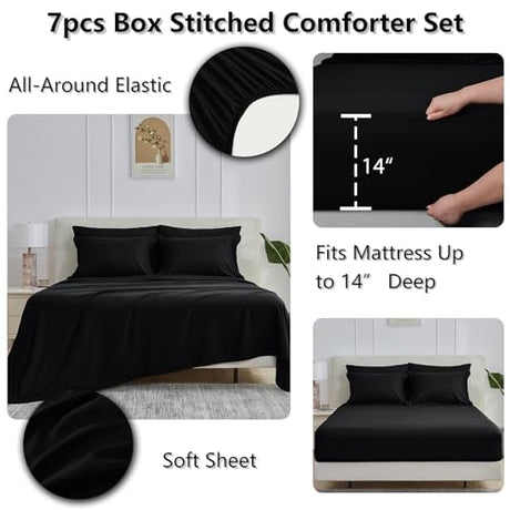 CozyLux Full Size Comforter Sets Black - 7 Pieces Bed in a Bag Full, Oeko-Tex Certified Bed Set, All Season Soft Bedding Set with Down Alternative Comforter, Sheets, Pillowcases & Pillow Shams CozyLux