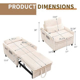 Majnesvon Modern Corduroy Fabric Sofa Bed Futon,3 in 1 Convertible Pullout Sleeper Couches with 3 Reclining Backrests,Small Sofa Chair Bed for Living Room Bedroom (White) Majnesvon