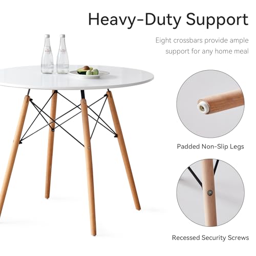 Lecafur HL 5-Piece Round Dining Table Set, Small 35.5" Kitchen Table Chairs Set of 4 Space Saving Furniture, Plastic Seats, Solid Wood Legs, for Living Room Apartment Office Home, White Lecafur HL