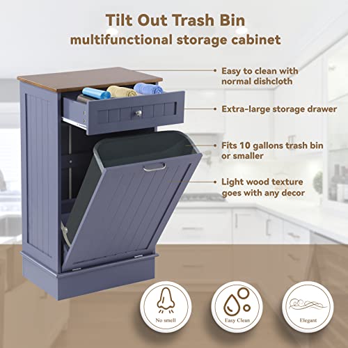 LOUVIXA Tilt Out Trash Can Cabinet, Blue, 10 Gallon Capacity, Wood Material, Dimensions 20.4"L x 13.5"W x 35.4"H - WoodArtSupply