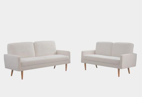 Kent 2 Piece Velvet Sofa and Loveseat Set, European Style with Modern & Vintage Flair, Upholstered 5 Seater Couch, Chic Living Room Furniture Seating for Home, Apartment or Office, Ivory Container Furniture Direct