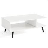 GOFLAME Wood Coffee Table, 2-Tier Mid Century Modern Center Table with 2 Open Storage Compartments & Metal Legs, Rectangular Accent Tea Tables for Living Room, Home Office, Apartment, White GOFLAME