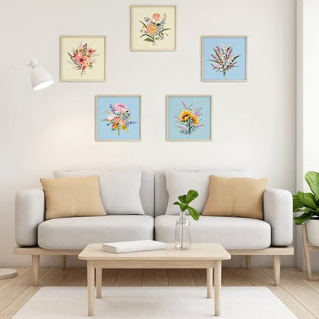 ERKOON Embroidery Kit for Beginners, 5 Sets Flower Cross Stitch Set for Adults Include Embroidery Cloth Hoops Threads for Craft Lover Hand Stitch with Skill Techniques (Bouquet) ERKOON