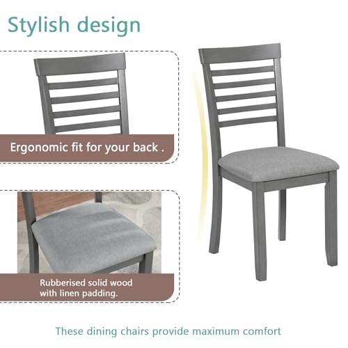KEIKI 5-Piece Standard Height Dining Table Set with Rectangular Table and 4 Upholstered Ladder Backrset Chair, for 4 Person, Modern Wooden Table Set, Easy Assembly, for Kitchen, Dining Room, Gray KEIKI
