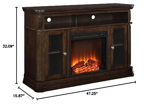 Ameriwood Home Brooklyn Fireplace TV Stand for TVs up to 50 Inch, Replaceable Electric Fireplace Insert Heater, Realistic Log and Flame Effect, For Living Room or Bedroom, Espresso Ameriwood Home