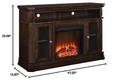 Ameriwood Home Brooklyn Fireplace TV Stand for TVs up to 50 Inch, Replaceable Electric Fireplace Insert Heater, Realistic Log and Flame Effect, For Living Room or Bedroom, Espresso