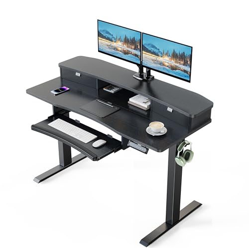 HUANUO 48" x 26" Electric Standing Desk with 2 Drawers & 26.7" Large Keyboard Tray, C-Clamp Mount Compatible, Adjustable Computer Desk for Home Office, Stand Up Desk with 4 Height Presets, Bl - WoodArtSupply