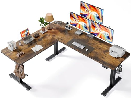 SIAGO L-Shaped Standing Desk - 75 x 63 Inch Adjustable Corner Standing Desk with Charging Station - L Shape Sit Stand Table with Memory Controller, Splice Board for Home Office SIAGO