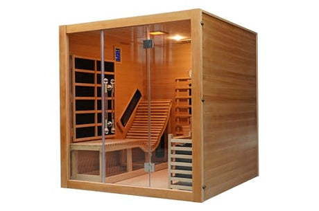 Smartmak Far Infrared 2 Person Recliner Sauna Room, Indoor Traditional Sauna Room, 10 Heating Panels, 7 Color Light, Oxygen Bar, Bluetooth Speaker (220V, 3400W) (Cedar, 3 Person) Smartmak