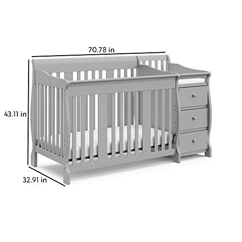 Storkcraft Portofino 5-in-1 Convertible Crib and Changer Combo (Pebble Gray) – Changing-Table with Storage Drawer, Converts to Toddler Full-Size Bed, Daybed