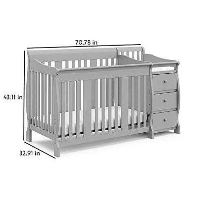 Storkcraft Portofino 5-in-1 Convertible Crib and Changer Combo (Pebble Gray) – Changing-Table with Storage Drawer, Converts to Toddler Full-Size Bed, Daybed - WoodArtSupply