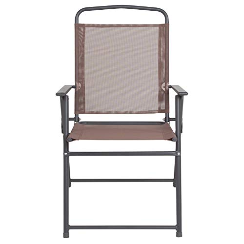 Flash Furniture Nantucket 6-Piece Patio Dining Set with Glass Table, 4 Folding Chairs, and Umbrella, Outdoor Patio Set, Brown Flash Furniture