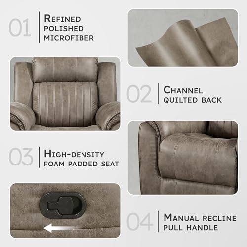 Lexicon Recliner Chair, Home Theater Seating, Manual Polished Microfiber Upholstery Reclining Chair, 39.5" W Recliner, Sandy Brown