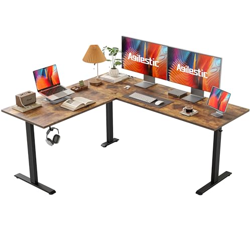 Agilestic L Shaped Standing Desk Adjustable Height, Electric Corner Standing Desk, 63 x 55 inch Sit Stand Computer Table with Splice Board, Rustic Brown