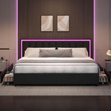 IMMERSTABLE King Size Bed Frame with 4 Storage Drawers, Upholstered Bed Frames with Headboard, RGB LED Lights, Heavy Duty Metal and Wood Slat Support, No Box Spring Needed, Easy Assembly, Black IMMERSTABLE