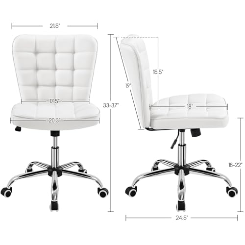 Yaheetech Armless Desk Chair Modern Tufted Office Chair Faux Leather Upholstered Computer Chair with Adjustable Seat Height and Rolling Wheels for Home/Office, White Yaheetech