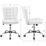 Yaheetech Armless Desk Chair Modern Tufted Office Chair Faux Leather Upholstered Computer Chair with Adjustable Seat Height and Rolling Wheels for Home/Office, White Yaheetech