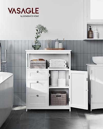 VASAGLE Bathroom Floor Storage Cabinet, Bathroom Storage Unit with 3 Drawers, Bathroom Cabinet Freestanding, Adjustable Shelf, 11.8 x 23.6 x 31.5 Inches, White UBBC542P31V1 - WoodArtSupply