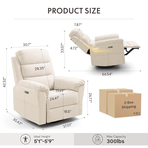 FLEXISPOT Souffle-Pro Swivel Rocker Recliner Chair with Nightlight, Power Nursery Glider Recliner with Massage & Heat, Adjustable Headrest, Oeko-TEX Fabric, Ideal for Nursery & Home Relaxation, Cream