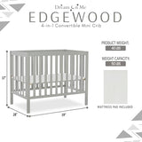 Dream On Me Edgewood 4-In-1 Convertible Mini Crib In White, JPMA Certified, Non-Toxic Finish, New Zealand Pinewood, With 3 Mattress Height Settings, Included 1" Mattress Pad Dream On Me
