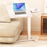 COMHOMA Tiltable Mobile Small Standing Desk, Pneumatic Adjustable Height Overbed Bedside Table with Wheels, Sit Stand Portable Rolling Laptop Desk Computer Workstations, White COMHOMA