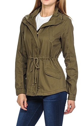Auliné Collection Women's Premium Vintage Wash Lightweight Military Fashion Twill Hoodie Jacket Olive S Auliné Collection