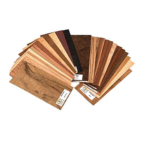 Sauers Exotic Species Wood Identification Kit & Wood Veneer Sample Pack - 4" x 9" – 25 Pieces Sauers