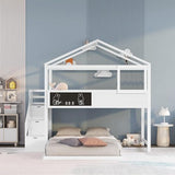 Merax Wood Twin Over Full House Bunk Bed with Ladder, Solid Pine Wood Bunk Bed Frame with Safety Guardrails, House Bunk Bed Frame for Home Merax