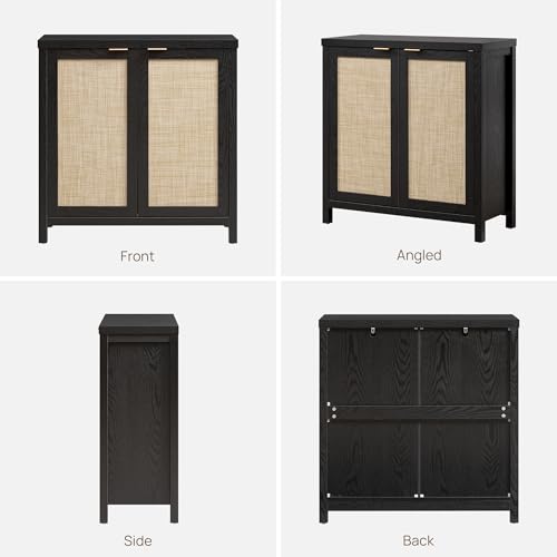 SICOTAS Sideboard Buffet Storage Cabinet - Boho Rattan Credenza Coffee Bar Cabinet with Large Storage, Farmhouse Console Buffet Table for Kitchen Living Room Entryway - 2 Black Pieces SICOTAS