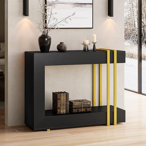 Einhomn 42.5" Console Table Behind Couch, 2-Tier Narrow Entryway Table with Storage, Wood Sofa Tables for Hallway/Entrance/Living Room/Foyer, Black Einhomn