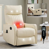 High Back Massage Recliner with Heat - Swivel Rocking Chair for Small Spaces, Manual Lazy Boy Recliner for Adults, Perfect for Living Room & Bedroom, Soft Fabric (Beige FL)