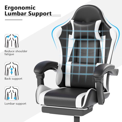 OS MOTOR Gaming Chair with Headrest and Lumbar Support, Ergonomic High Back Office Chair, Racing Style Executive Computer Desk Chair, Leather Adjustable Swivel Task Chair for Home Office (White) OS MOTOR