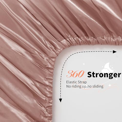 NSGZ 2 Pcs Satin Fitted Sheet and Pillowcase Set, Twin Silky Bottom Bedsheet Fit up to 15 Inch Deep Pocket Mattress, Champagne Soft Satin Bedding Includes 1 Fitted Sheet and 1 Pillowcases NSGZ