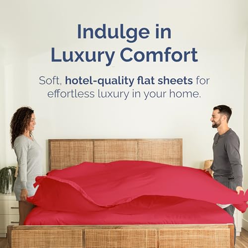 Full Size Flat Sheet - Hotel Quality Top Flat Bed Sheet Only - Ultra-Soft, Comfy, Breathable & Cooling - Fade & Wrinkle Free - Easy-Care, Stain & Shrink Resistant Bedding - Easy-Fit & Oeko-Tex - Red CGK Unlimited