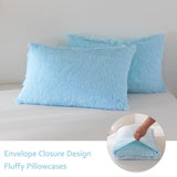 BYHOFMLY Light Blue Queen Size Comforter Sets Faux Fur Fluffy Girls Bedding Sets Plush Shaggy Velvet Furry Comforter 3Pcs Warm Fuzzy Teen Girl Bed Set (Light Blue, Full/Queen) BYHOFMLY
