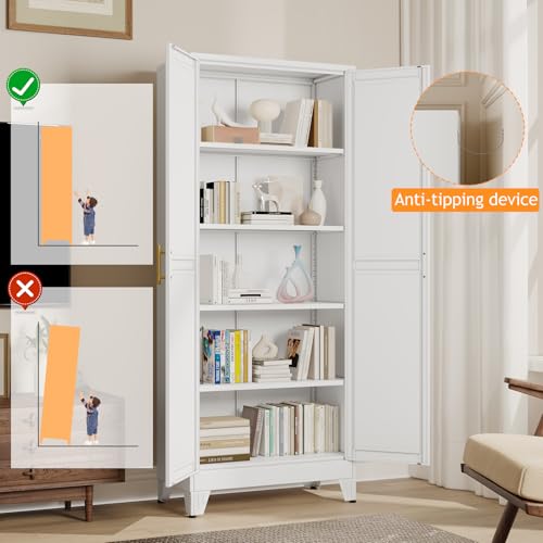 PAOFIN 71" Tall Metal Pantry Storage Cabinet with Doors and 4 Adjustable Shelves, White Kitchen Food Pantry Cabinets, Tall Freestanding Cupboard for Kitchen, Dining Room or Living Room PAOFIN