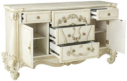 Acme Versailles Wooden 5 Drawer Dresser in Bone and White - WoodArtSupply