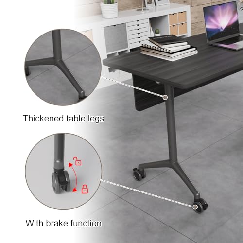 IEDZBEQ Folding Conference Room Tables on Wheels - Mobile Conference Tables Wooden Rectangular Flip Top Training Table 8-16 Person,for Meeting,Office,Seminar (2, Ebony, 47 in) IEDZBEQ