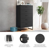 Signature Design by Ashley Socalle Casual Contemporary Chest of Drawers with Dark Pewter Hardware and Metal Legs, 5 Drawers, Wood, 50.67" High, Matte Black Signature Design by Ashley