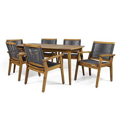 Christopher Knight Home Ashley Outdoor 7 Piece Acacia Wood Dining, Teak and Dark Gray - WoodArtSupply