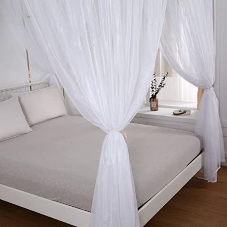 Akiky Princess Canopy Bed Curtains Bed Canopy Curtains with Lights for Queen Size Bed Drapes,8 Panels Canopies with Lights,Room Décor (Full/Queen, White) Akiky
