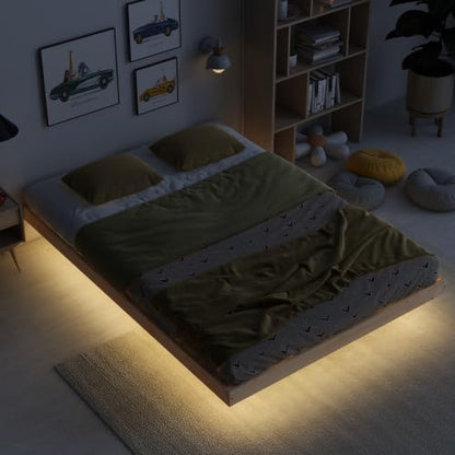 Modern Full Size Floating Bed Frame with LED Lights by anwickjeff - Low Profile Platform Design - WoodArtSupply